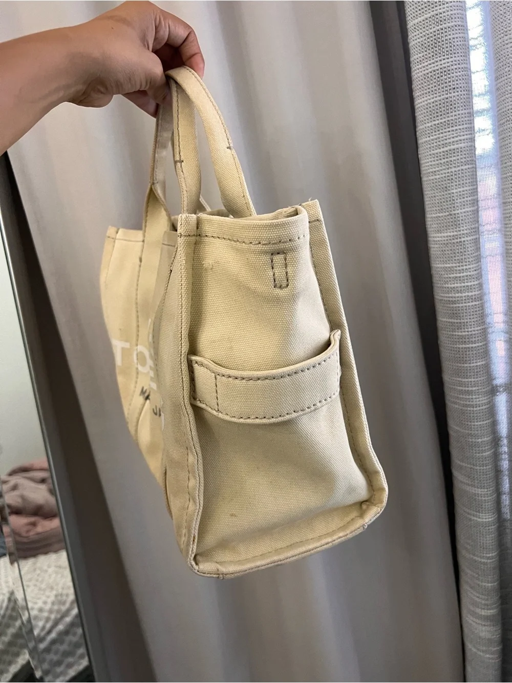 Marc Jacobs Men’s Beige Canvas Tote Bag with Black Strap